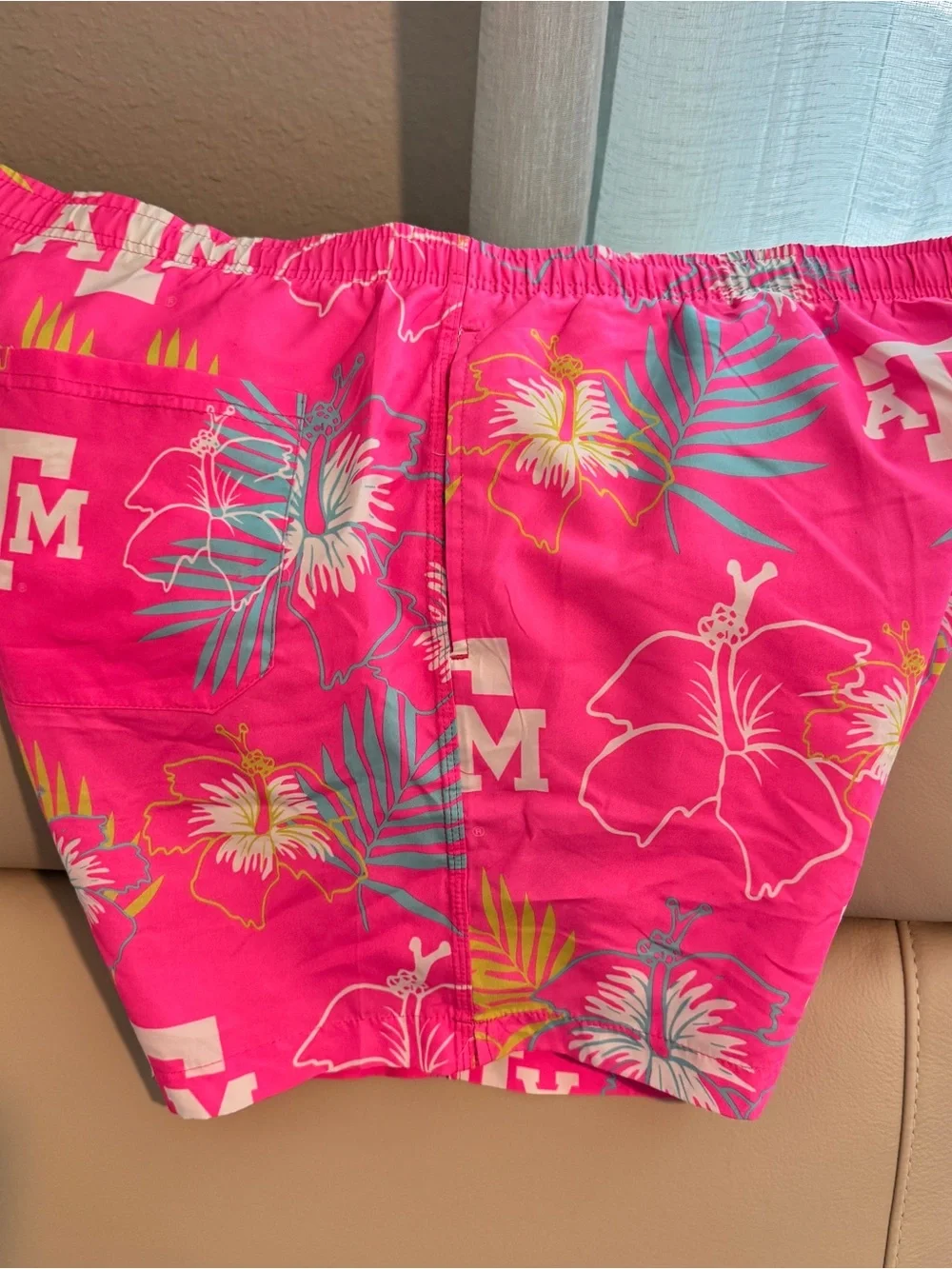 Men's Pink Floral Swim Trunks with AM Logo